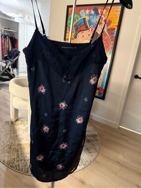 Abercrombie & Fitch Navy Slip Dress with Pink Floral Accents